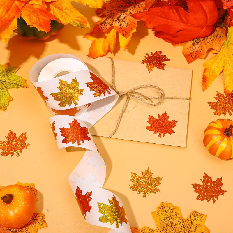 وولاين ملصقات أوراق القيقب الخريفية من Whaline Fall بريق أوراق القيقب ملصقات ورقية 3 ألوان خريفية سباركلي ذاتية اللصق ملصقات ديكور لمجلة ديكور لوازم الحفلات، 500 قطعة - Image 3